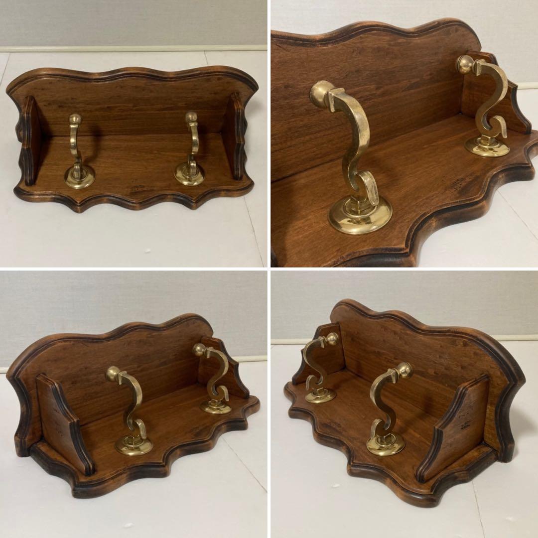 イタリア製 ウォールハンガー シェルフ フック 置物台 飾り棚 木製 レトロ