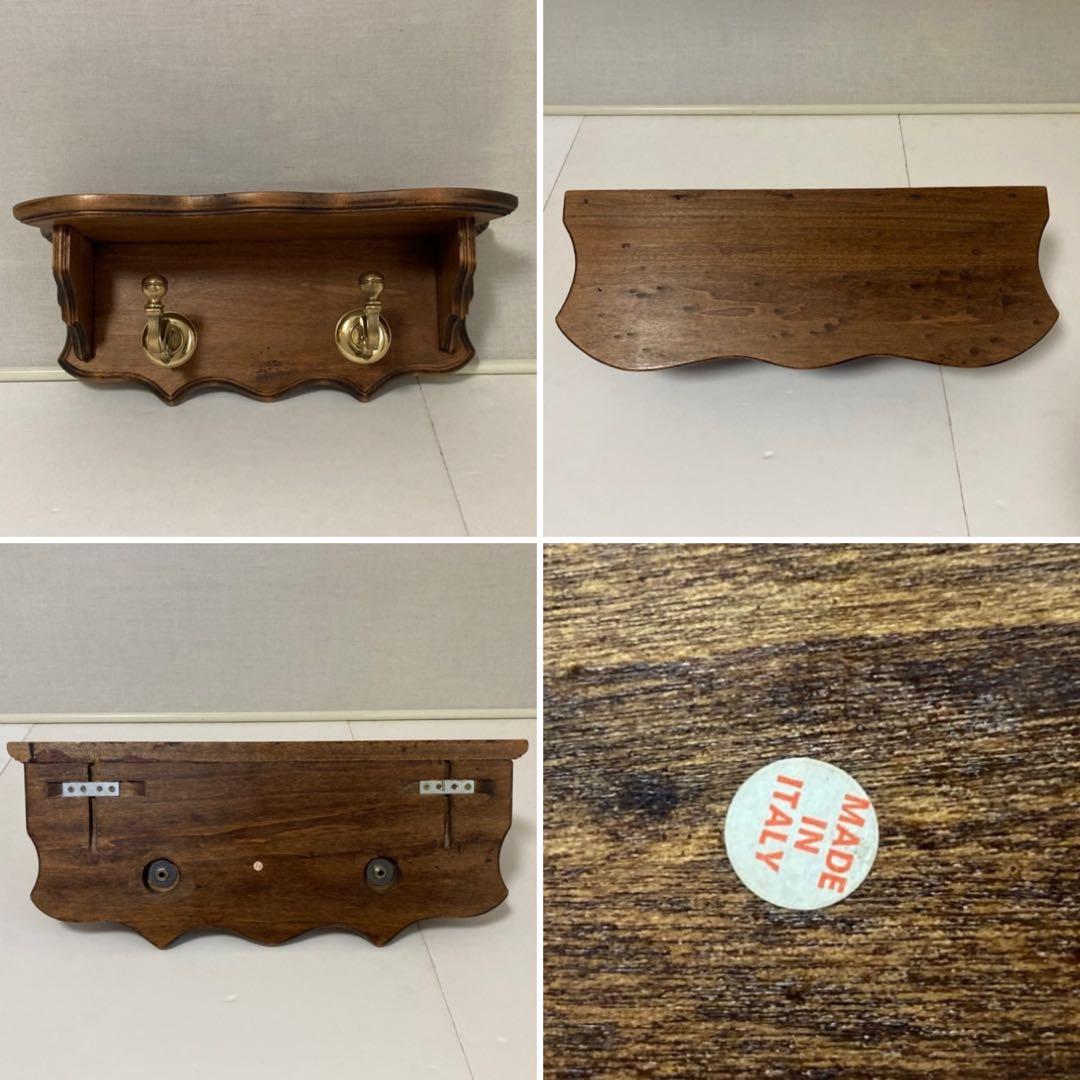 イタリア製 ウォールハンガー シェルフ フック 置物台 飾り棚 木製 レトロ