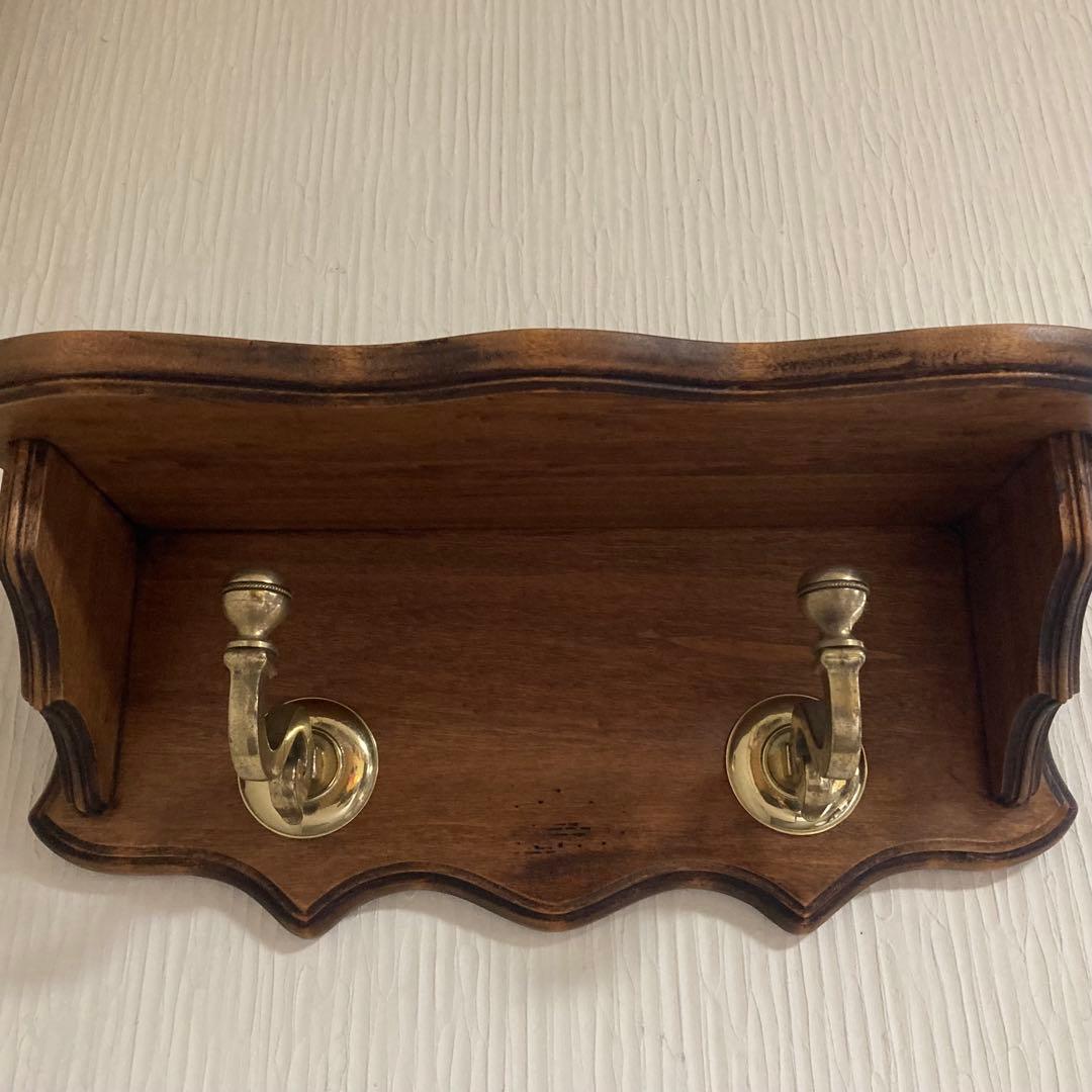 イタリア製 ウォールハンガー シェルフ フック 置物台 飾り棚 木製 レトロ