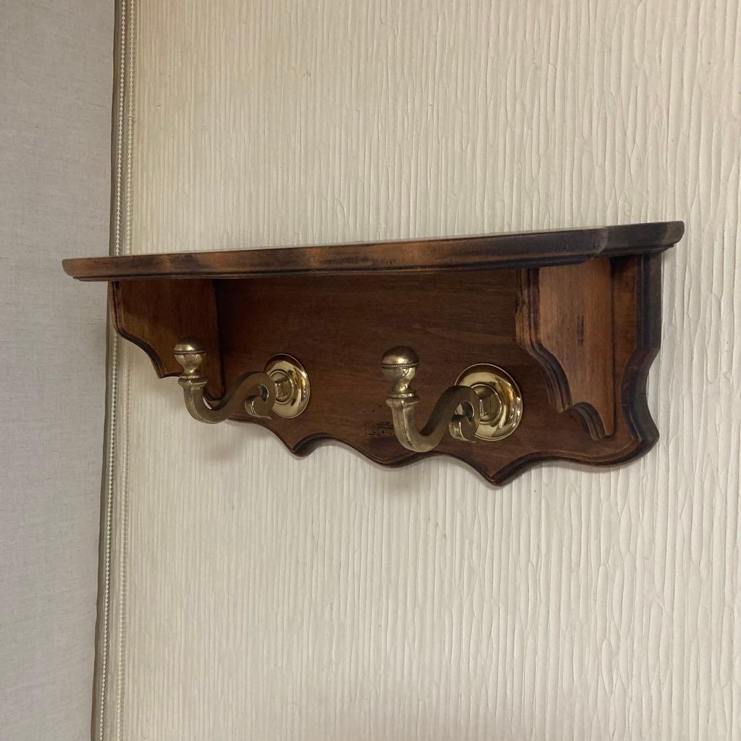 イタリア製 ウォールハンガー シェルフ フック 置物台 飾り棚 木製 レトロ