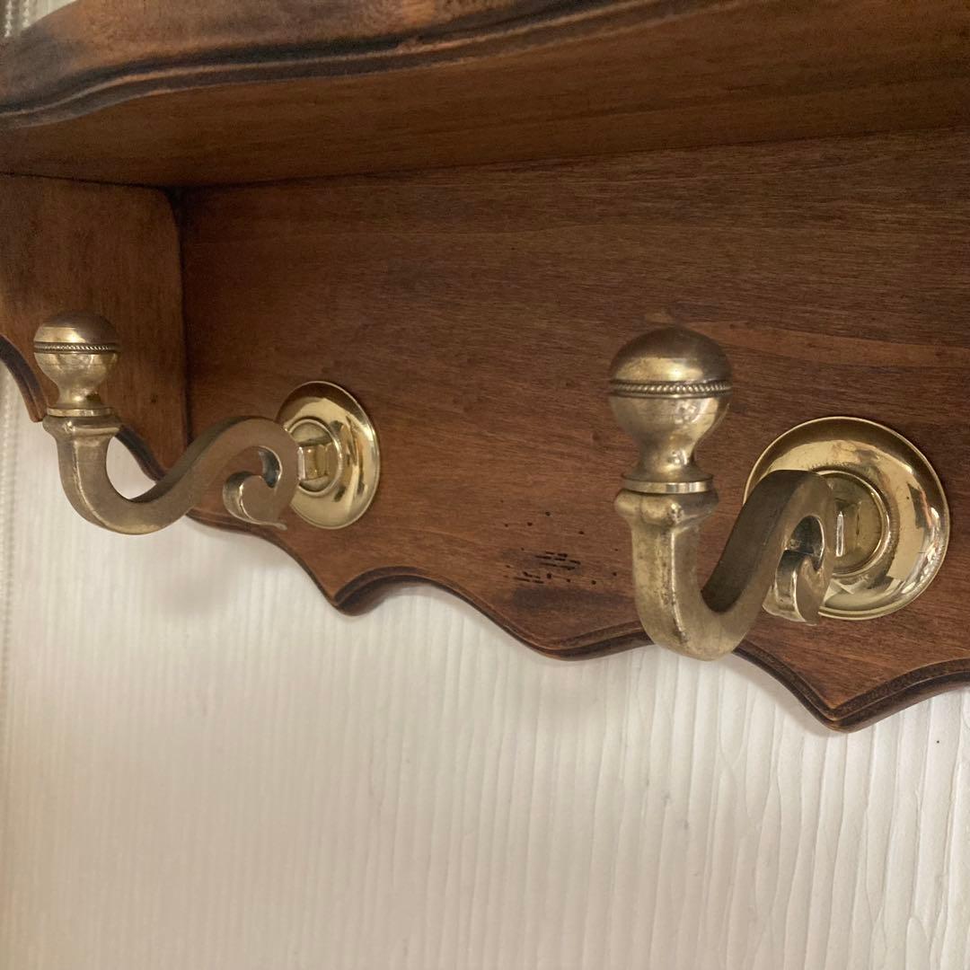 イタリア製 ウォールハンガー シェルフ フック 置物台 飾り棚 木製 レトロ