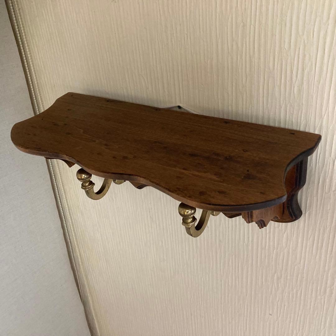 イタリア製 ウォールハンガー シェルフ フック 置物台 飾り棚 木製 レトロ