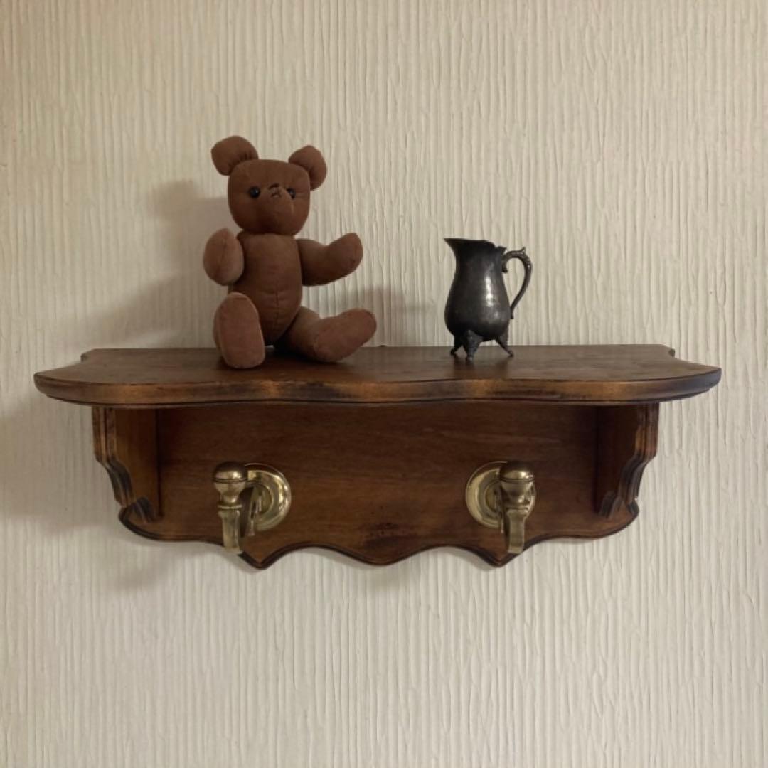 イタリア製 ウォールハンガー シェルフ フック 置物台 飾り棚 木製 レトロ