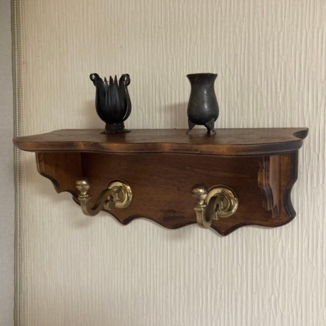 イタリア製 ウォールハンガー シェルフ フック 置物台 飾り棚 木製 レトロ