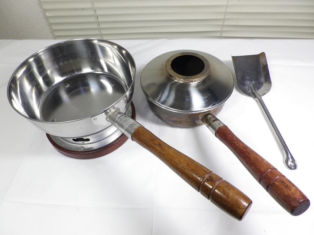 茶道具　水屋道具　台付十能セット（台十能セット）　ステンレス製　火起こし