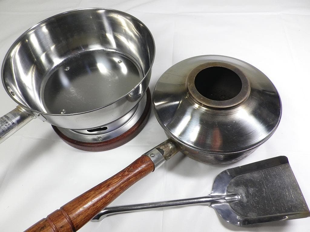 茶道具　水屋道具　台付十能セット（台十能セット）　ステンレス製　火起こし