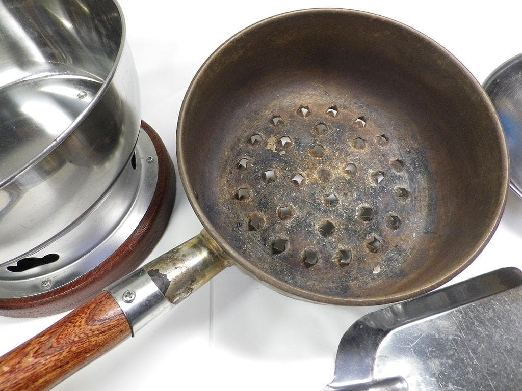 茶道具　水屋道具　台付十能セット（台十能セット）　ステンレス製　火起こし