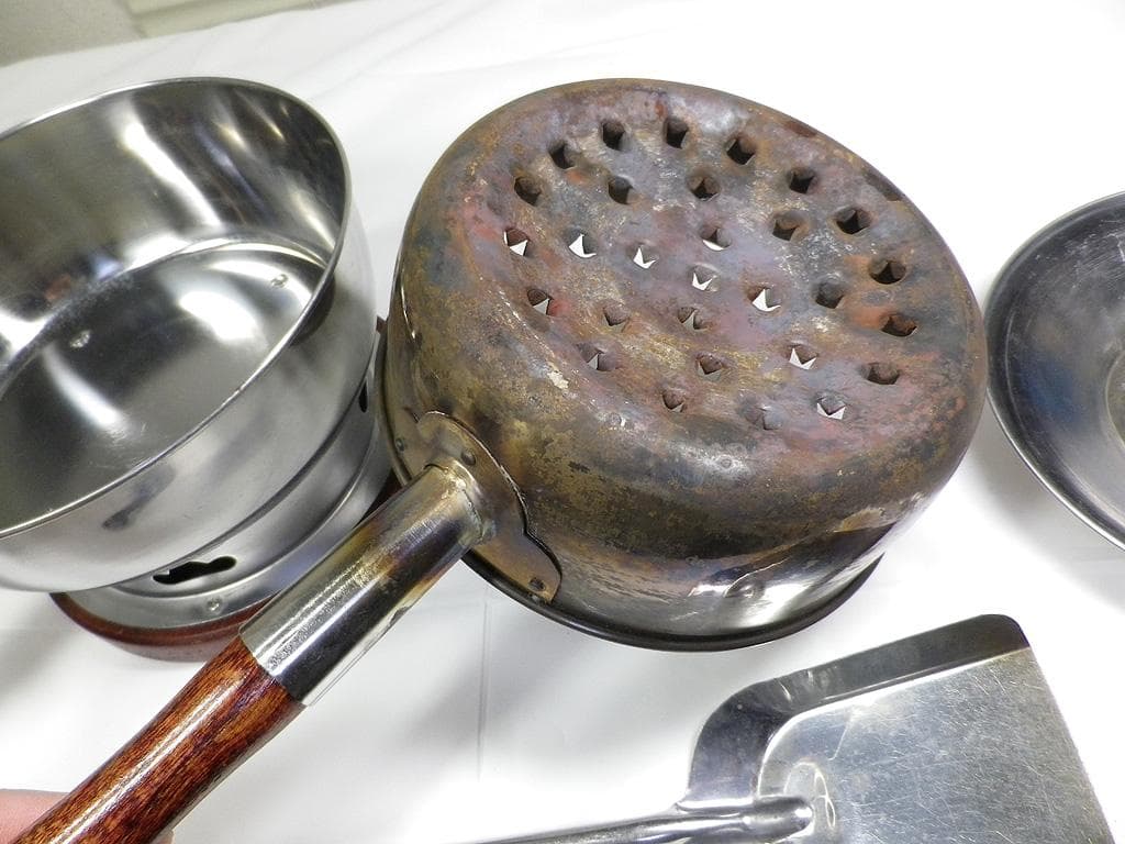 茶道具　水屋道具　台付十能セット（台十能セット）　ステンレス製　火起こし