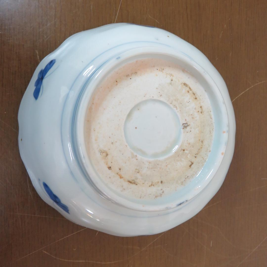 なます皿 4枚 染付 蝶 鳥 渦巻 風車 花弁縁 江戸