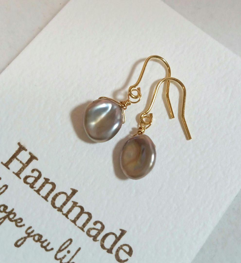 1527 シンプル✨️シルバーブラウンカラー　ケシパールピアス