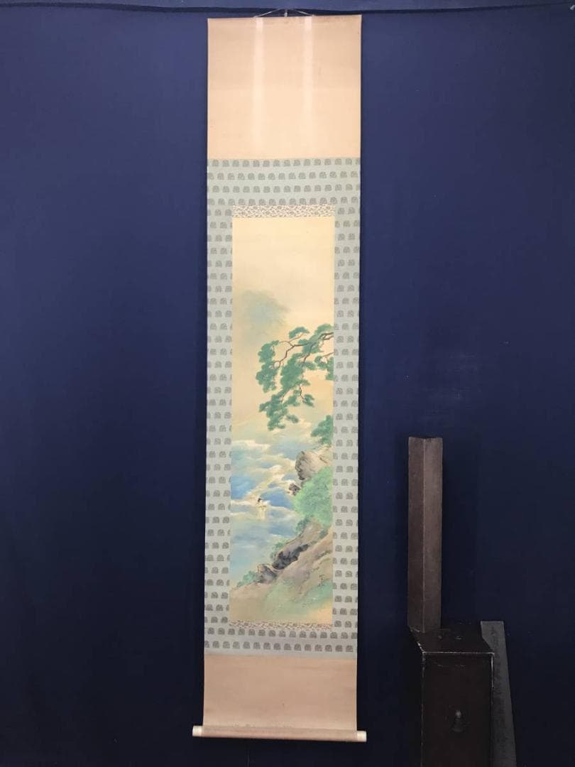 【真作】堀江春斎/保津川筏下り図/嵐峡図/嵐山山水図/掛軸/名家伝来/AC-17