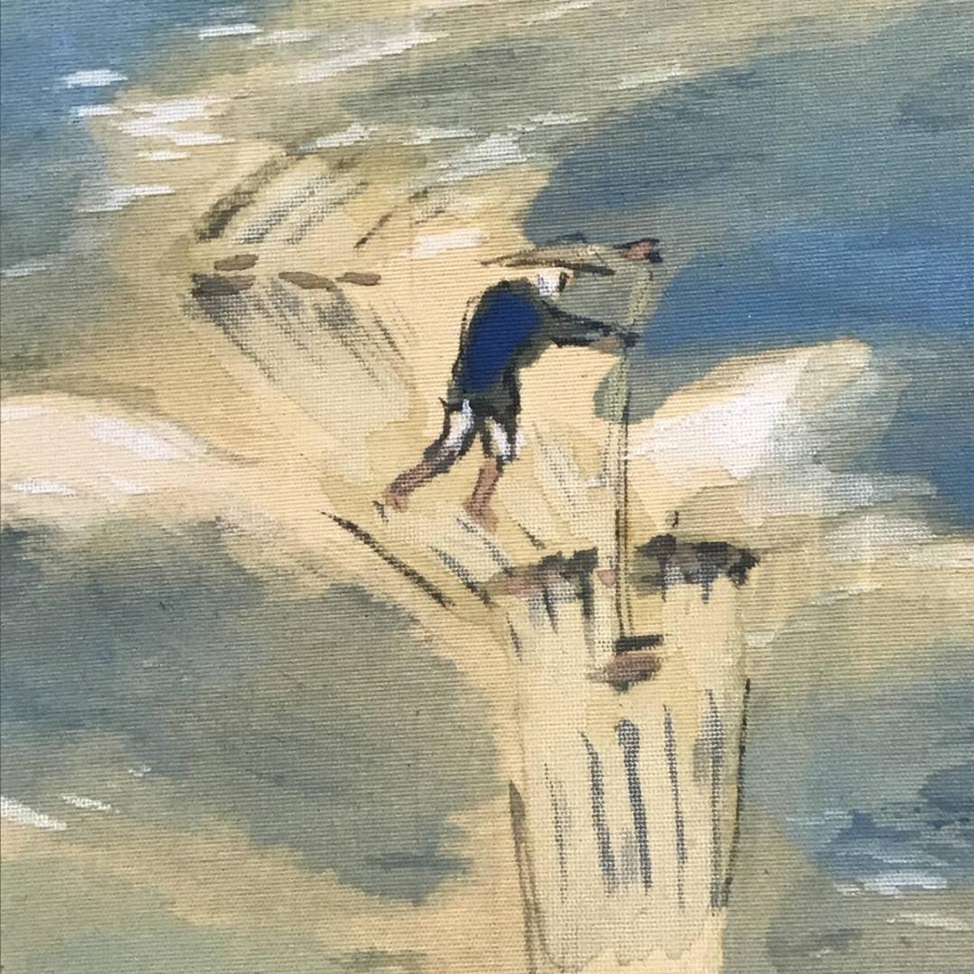 【真作】堀江春斎/保津川筏下り図/嵐峡図/嵐山山水図/掛軸/名家伝来/AC-17