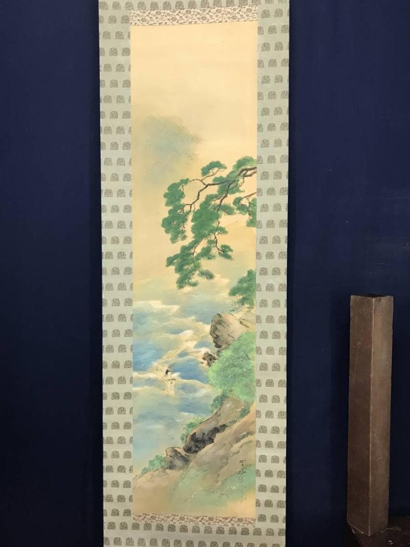 【真作】堀江春斎/保津川筏下り図/嵐峡図/嵐山山水図/掛軸/名家伝来/AC-17