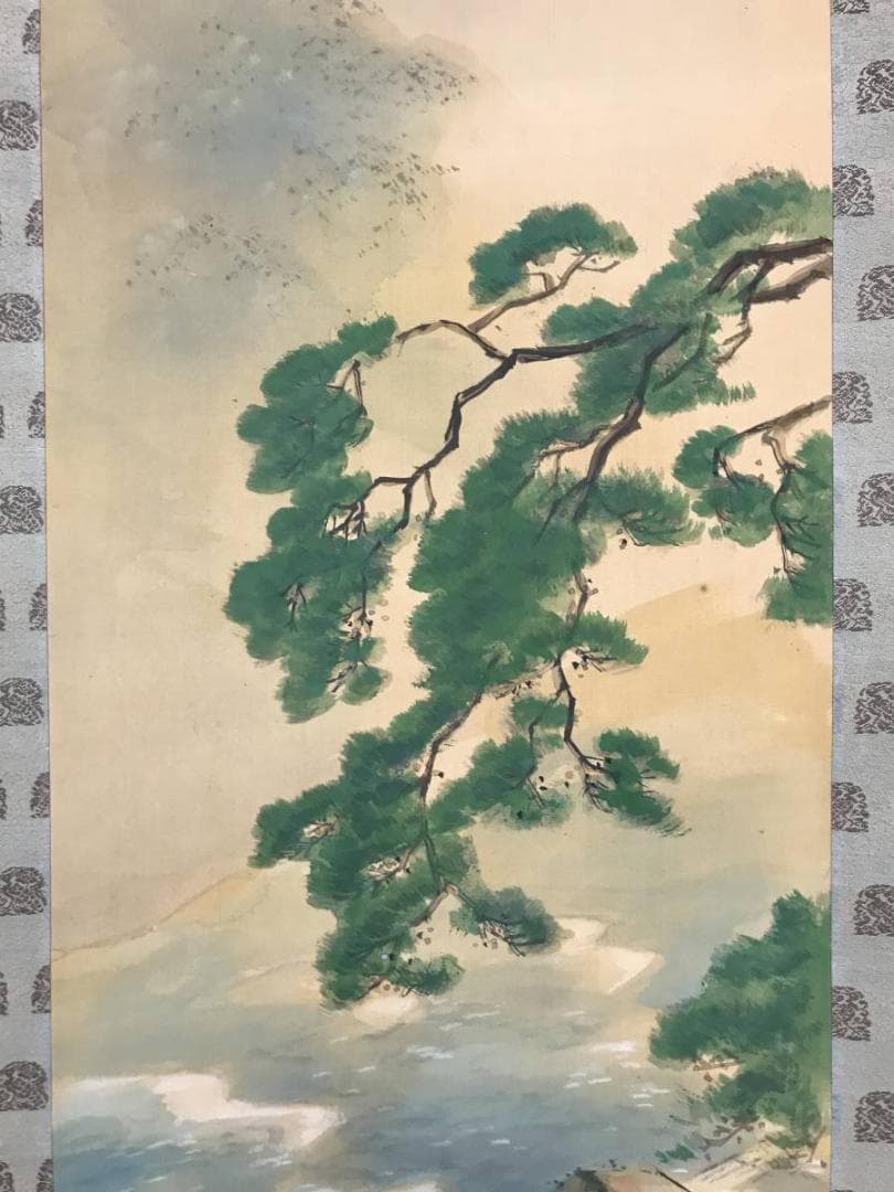 【真作】堀江春斎/保津川筏下り図/嵐峡図/嵐山山水図/掛軸/名家伝来/AC-17