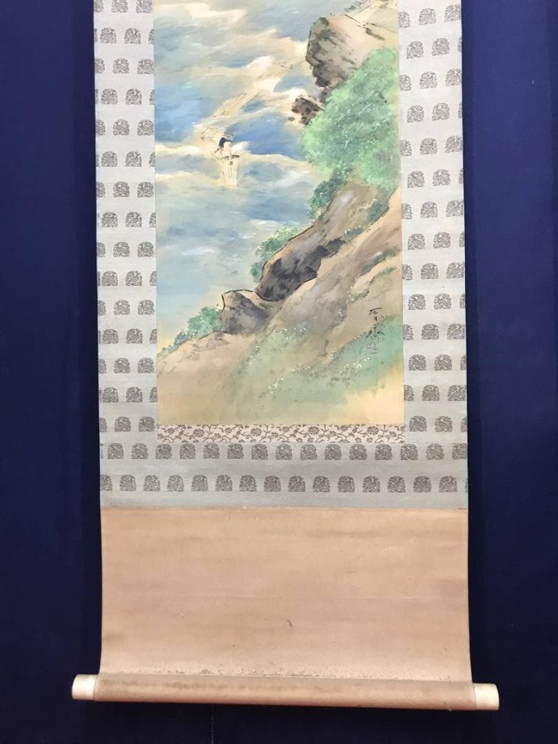 【真作】堀江春斎/保津川筏下り図/嵐峡図/嵐山山水図/掛軸/名家伝来/AC-17