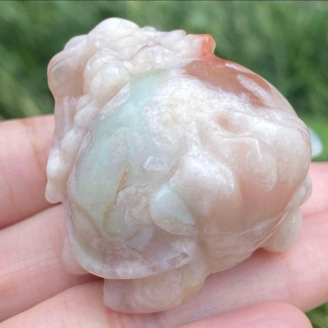 希少 グリーン桜瑪瑙 フラワーアゲート チェリーブロッサム 龍亀 天然石 置物