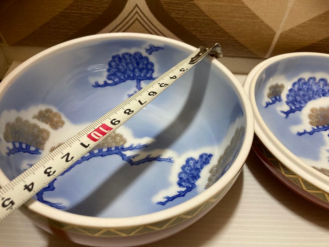 深川製磁　松に初雪　蓋物　鉢