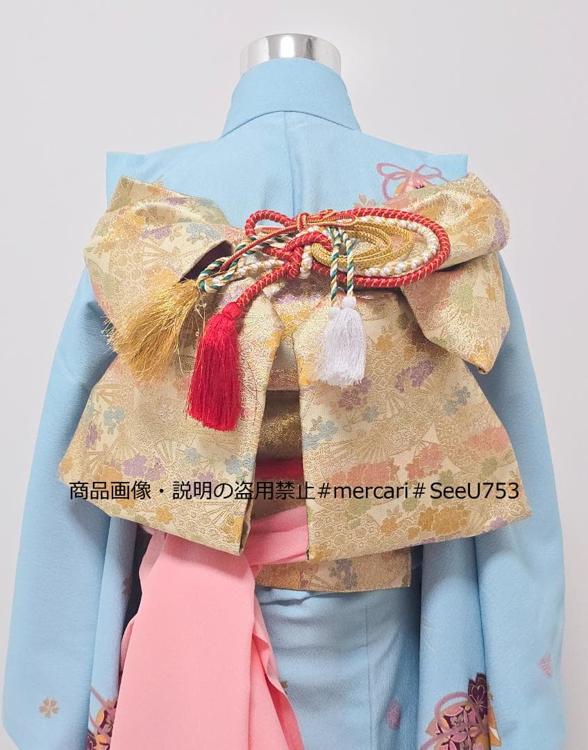 七五三　7歳　水色　着物　セット　女の子 *c86