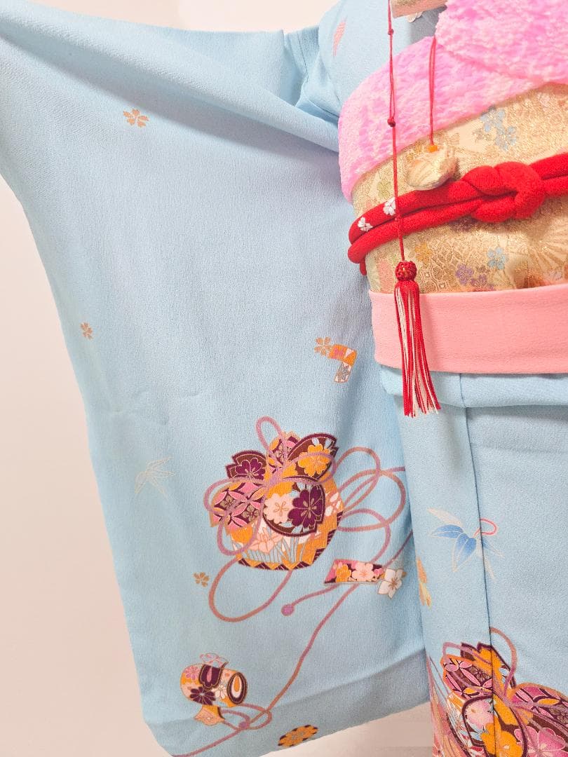 七五三　7歳　水色　着物　セット　女の子 *c86