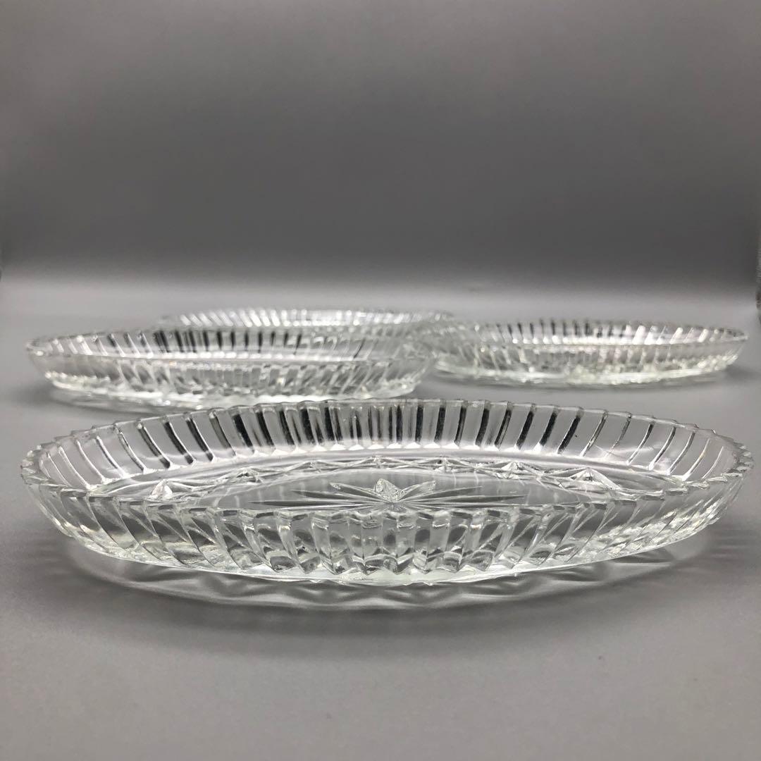 昭和レトロクリスタルカットガラスお皿&HOYA小物入れ&矢来切子グラスセット