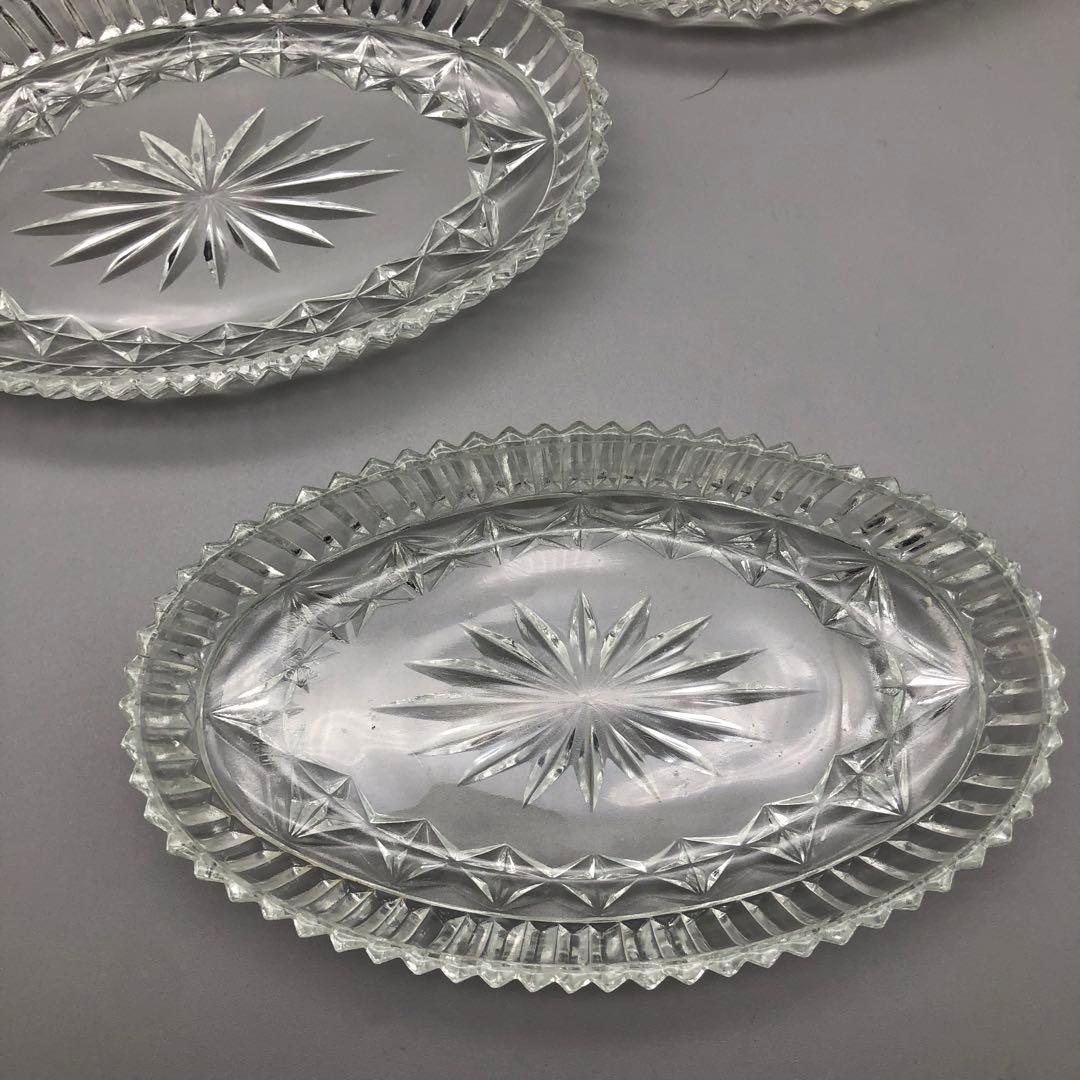 昭和レトロクリスタルカットガラスお皿&HOYA小物入れ&矢来切子グラスセット