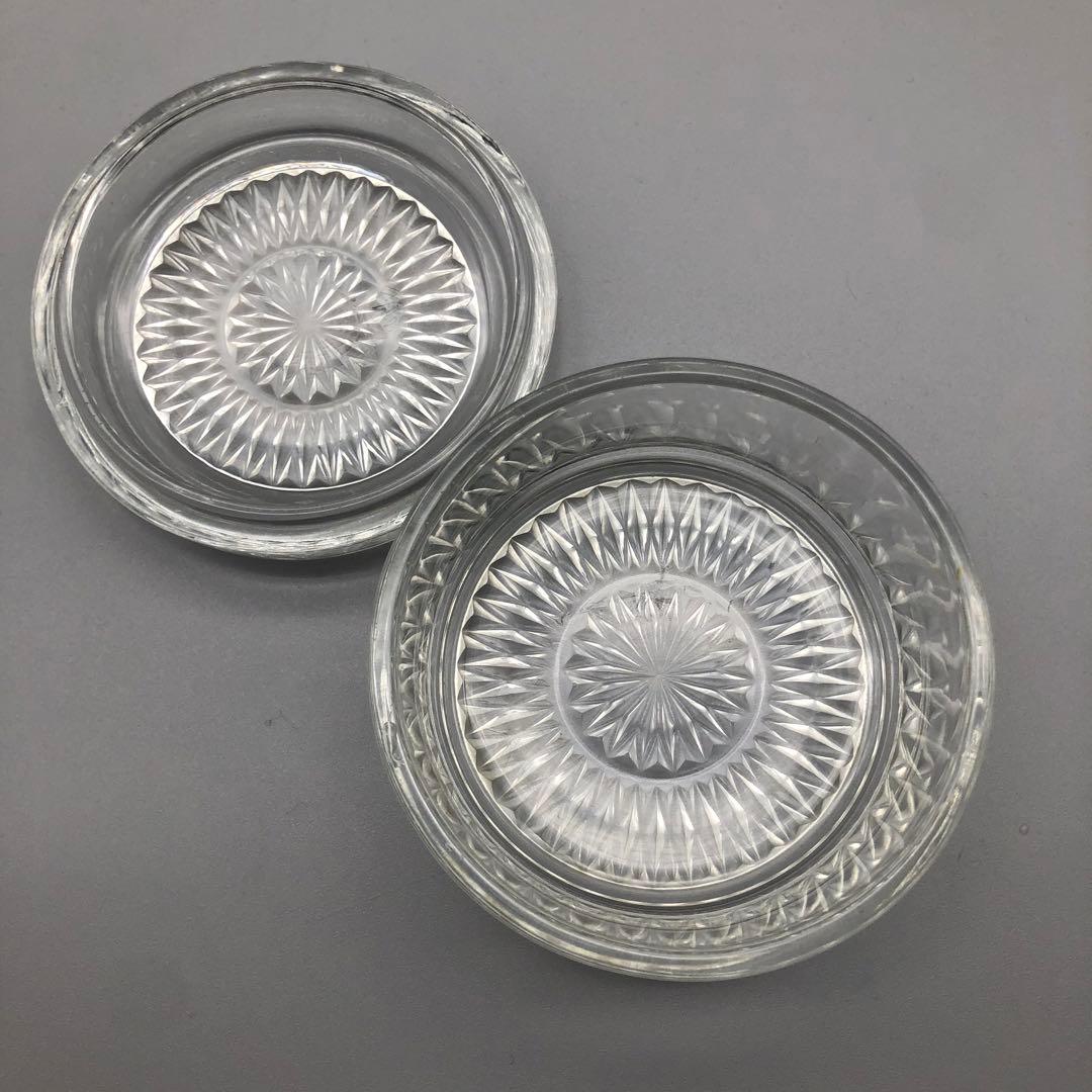 昭和レトロクリスタルカットガラスお皿&HOYA小物入れ&矢来切子グラスセット