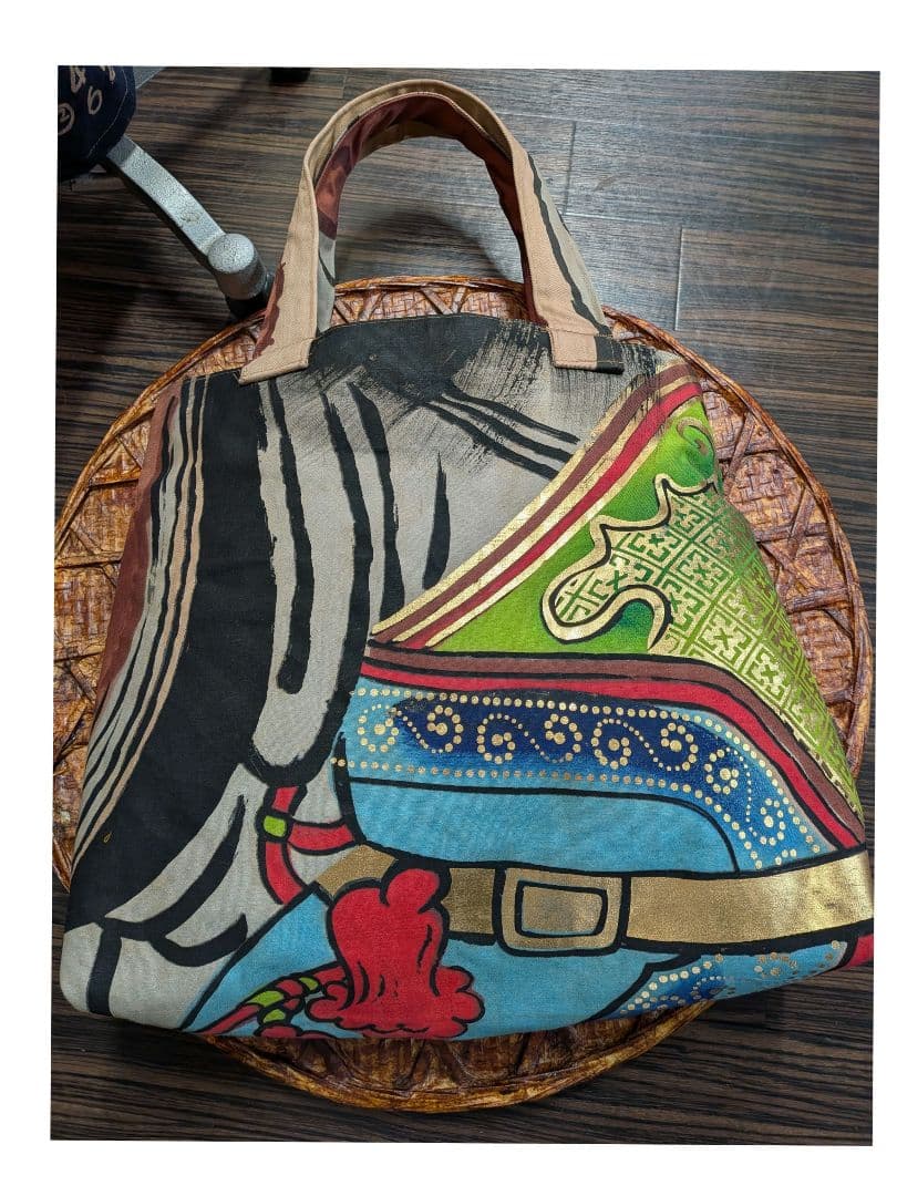 のぼり旗（鐘馗様柄）の柿渋染めトートバッグ　　古布リメイク