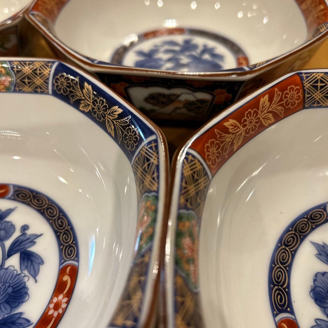 有田焼　林斎窯　古伊万里　金彩錦絵　八角鉢　5枚