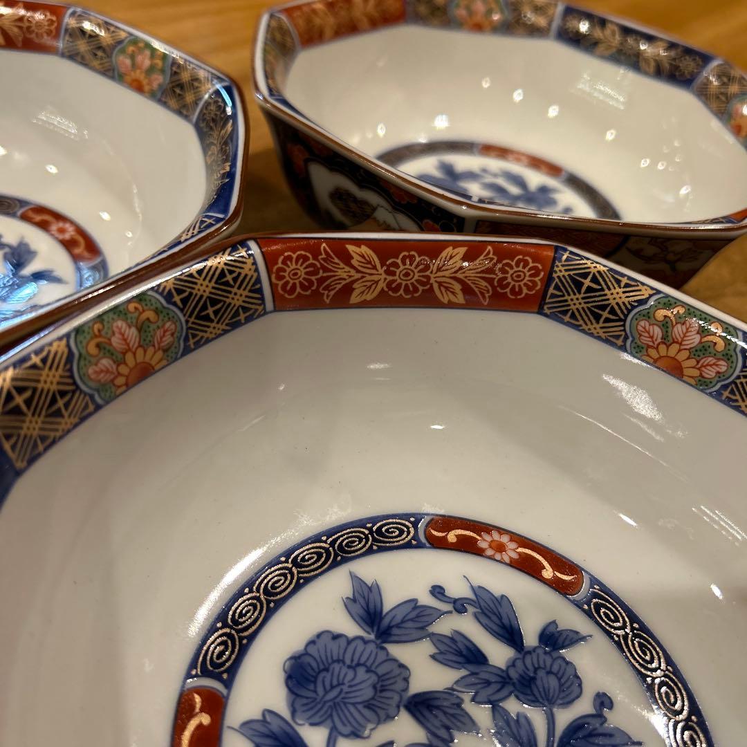 有田焼　林斎窯　古伊万里　金彩錦絵　八角鉢　5枚
