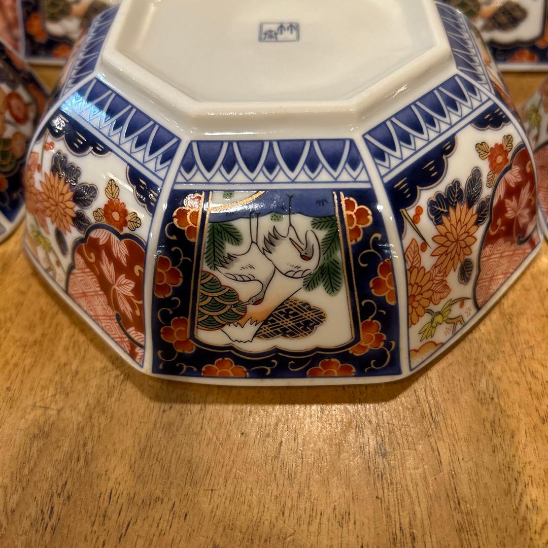 有田焼　林斎窯　古伊万里　金彩錦絵　八角鉢　5枚