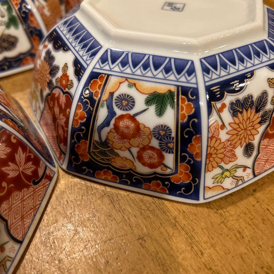 有田焼　林斎窯　古伊万里　金彩錦絵　八角鉢　5枚