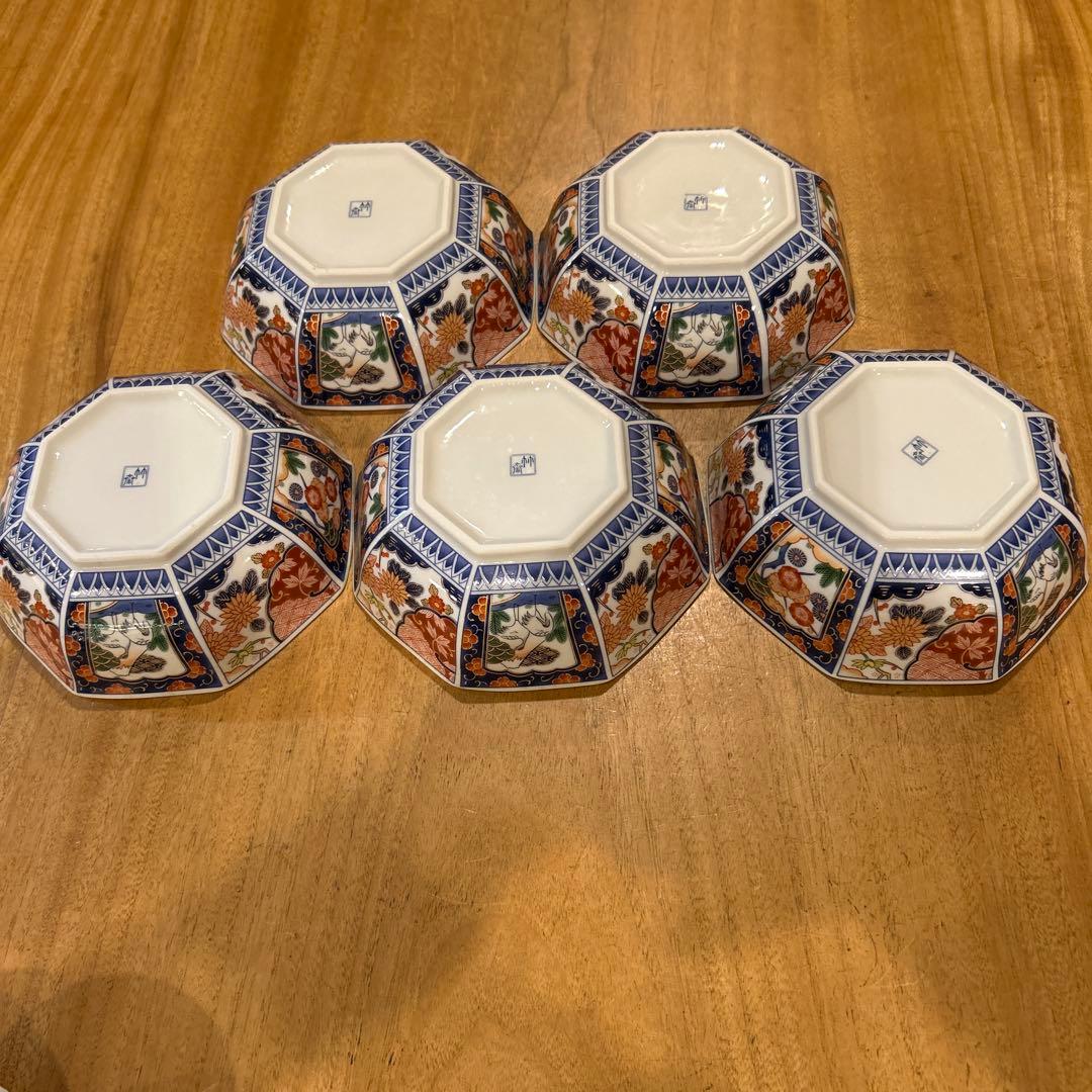 有田焼　林斎窯　古伊万里　金彩錦絵　八角鉢　5枚