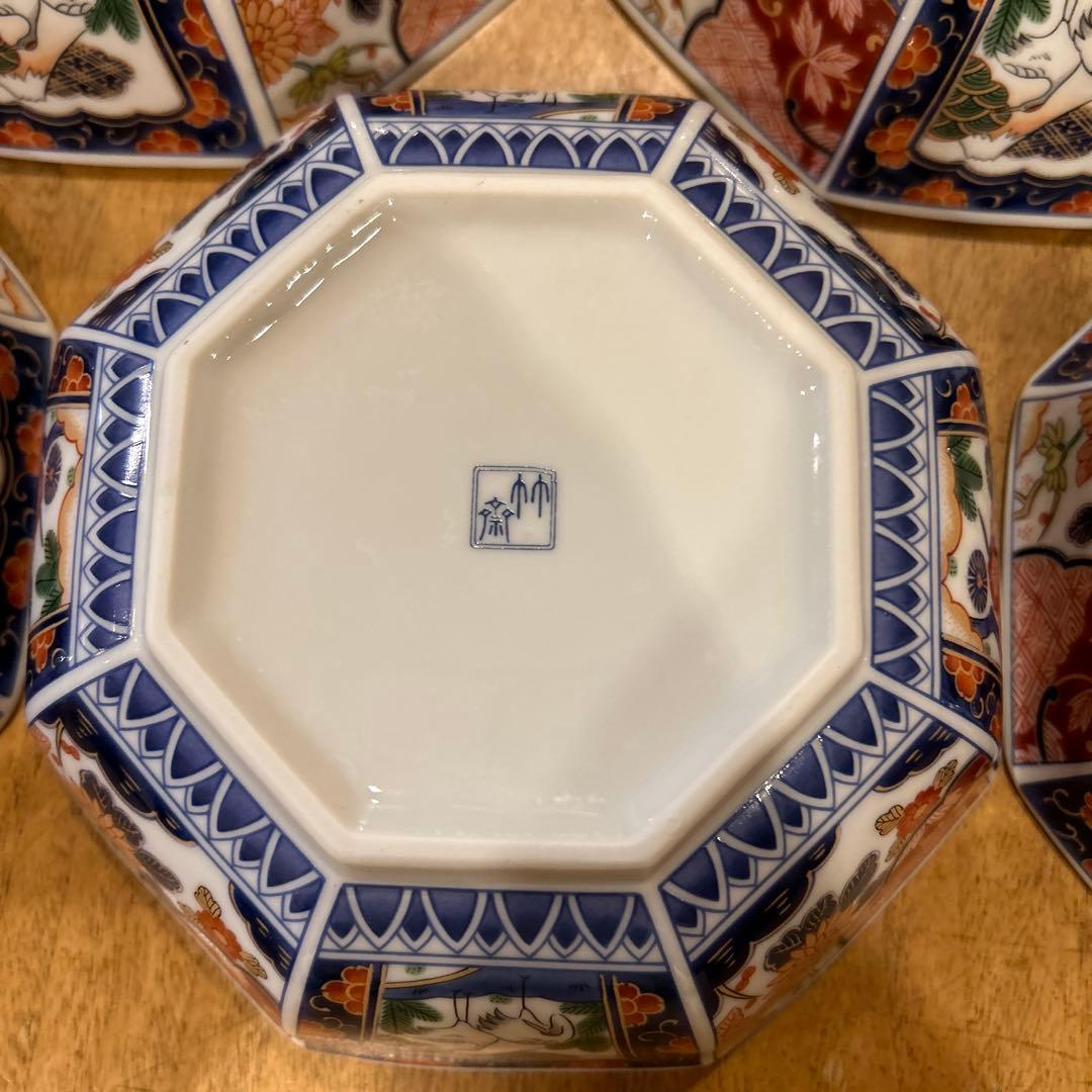 有田焼　林斎窯　古伊万里　金彩錦絵　八角鉢　5枚