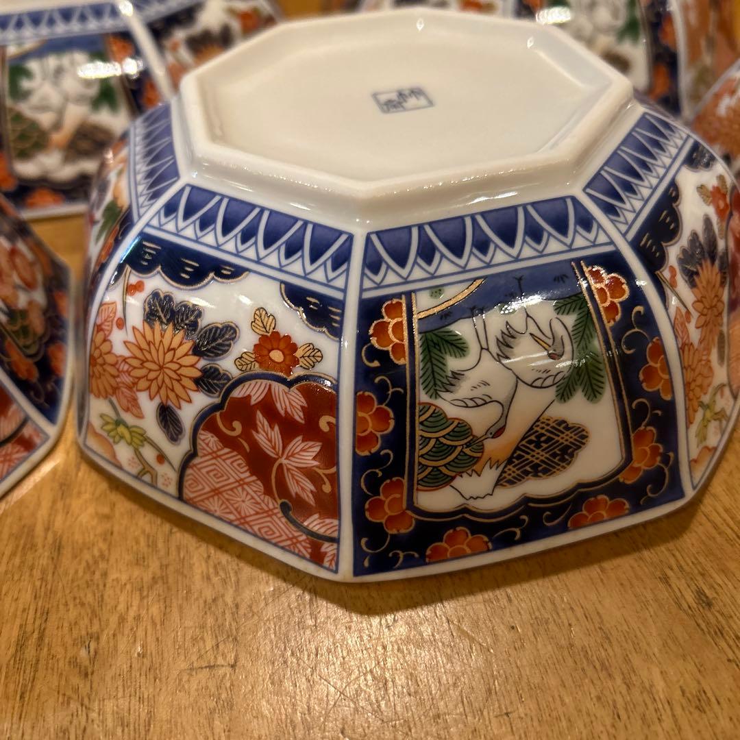 有田焼　林斎窯　古伊万里　金彩錦絵　八角鉢　5枚