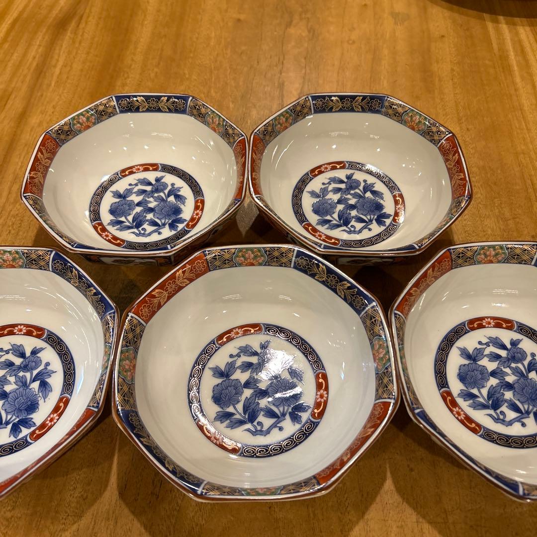 有田焼　林斎窯　古伊万里　金彩錦絵　八角鉢　5枚