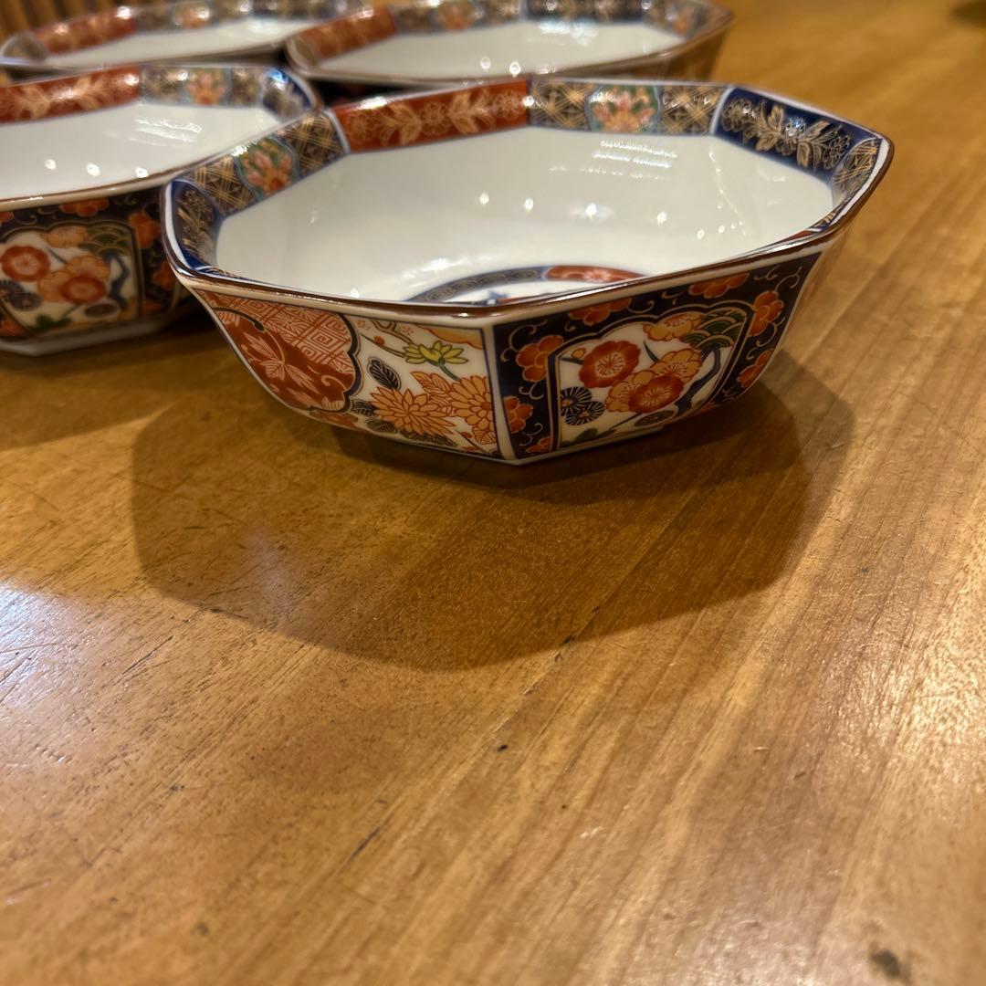 有田焼　林斎窯　古伊万里　金彩錦絵　八角鉢　5枚