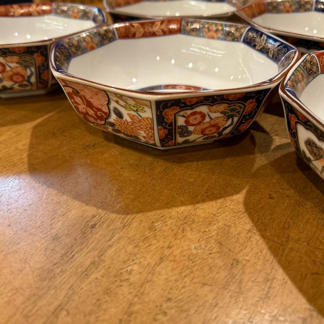 有田焼　林斎窯　古伊万里　金彩錦絵　八角鉢　5枚