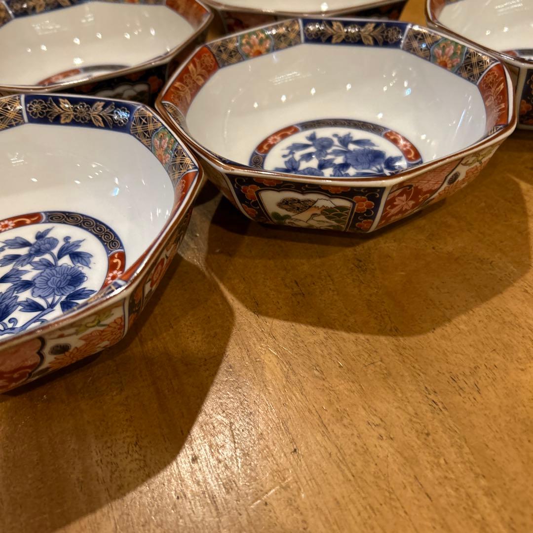 有田焼　林斎窯　古伊万里　金彩錦絵　八角鉢　5枚