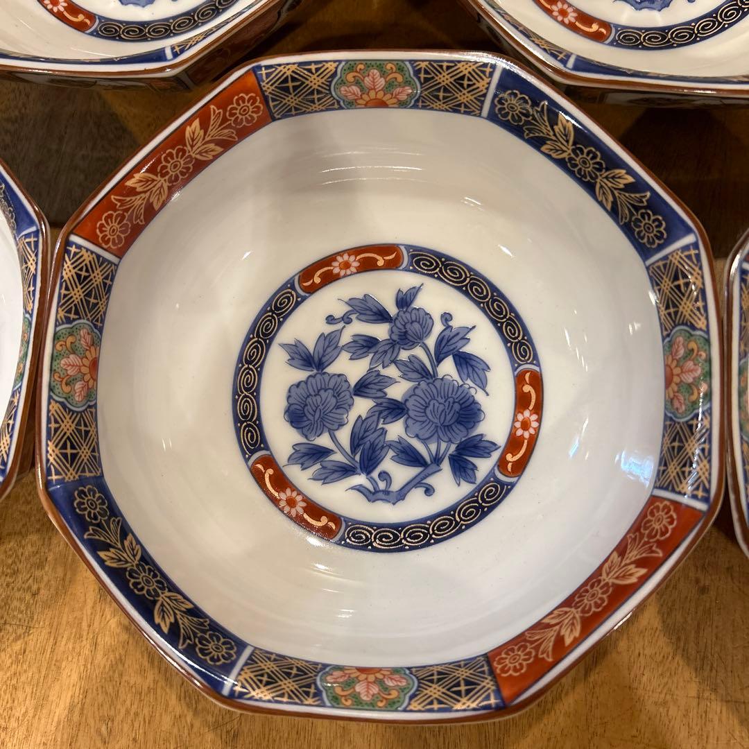 有田焼　林斎窯　古伊万里　金彩錦絵　八角鉢　5枚