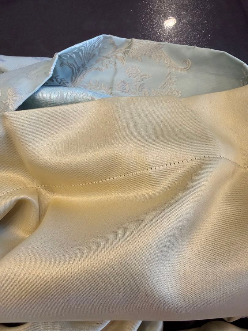 青緑 花柄 ドレープカーテン