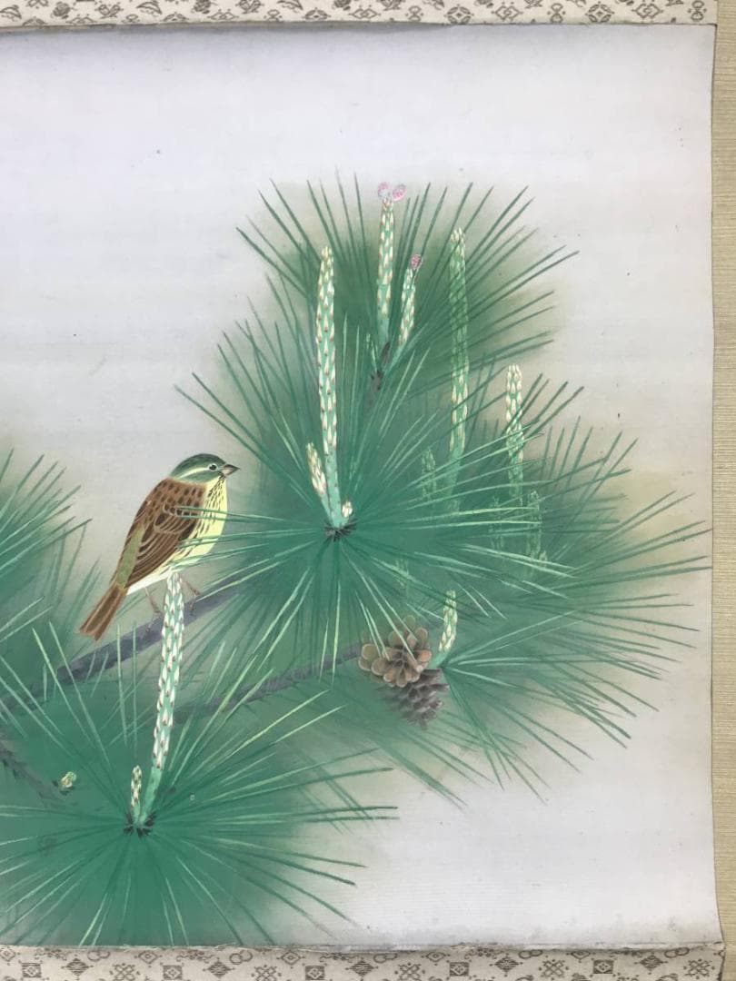 【真作】嘉光/若松に小禽図/松に鳥図/横物/掛軸/名家伝来/AB-910