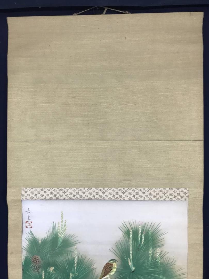 【真作】嘉光/若松に小禽図/松に鳥図/横物/掛軸/名家伝来/AB-910
