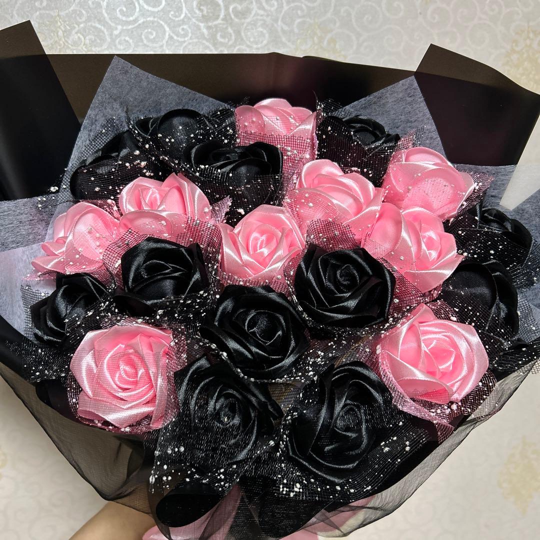 21本黒ピンクバラブーケ　プレゼント お祝い 枯れない花 永生薔薇　特別な人へ