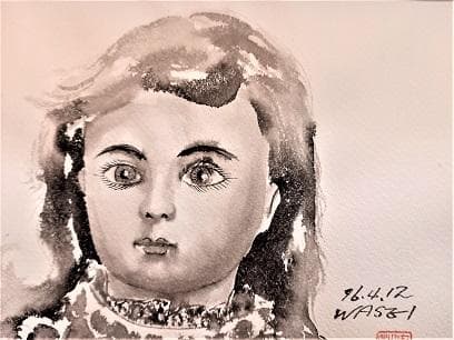 伊藤和生　「アンテークドール」　水墨画　　真作