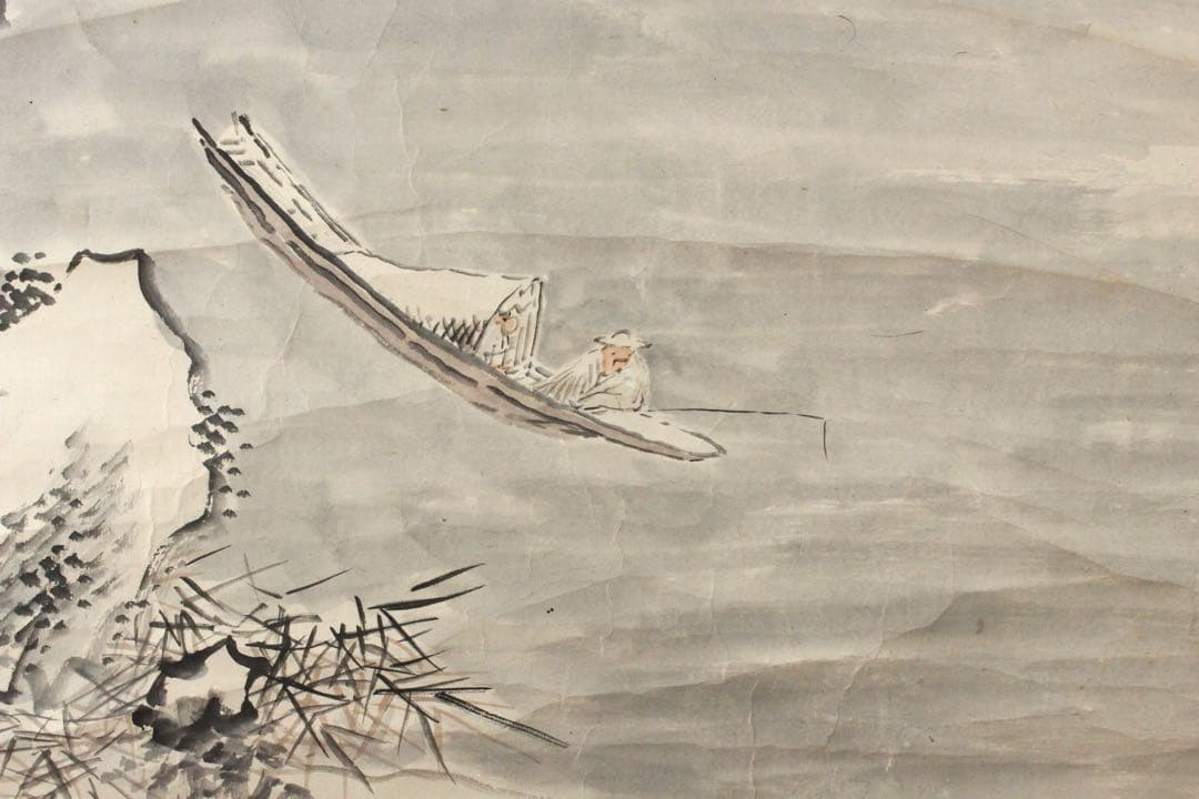 No5770 掛軸　大庭学僊　雪景山水図　紙本　一幅　合箱　古美術　送料無料