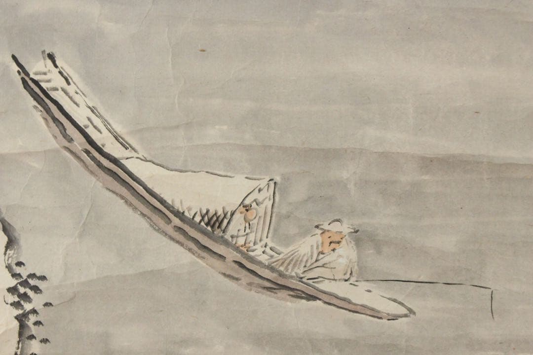 No5770 掛軸　大庭学僊　雪景山水図　紙本　一幅　合箱　古美術　送料無料