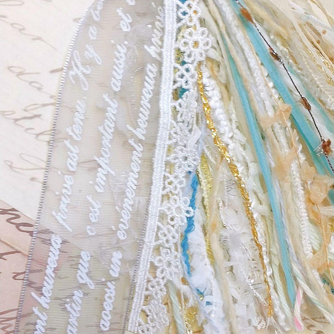 ◆ ハンドメイド 革タグ 糸 タッセル バッグチャーム いちご 苺 水色 ブルー