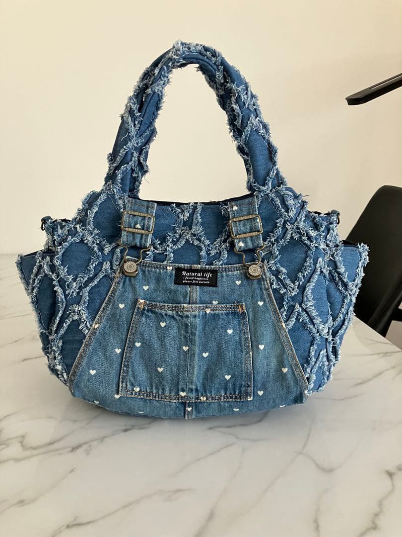 1083 まりゆ　大きめフリンジデニムリメイクバック　ハンドメイド
