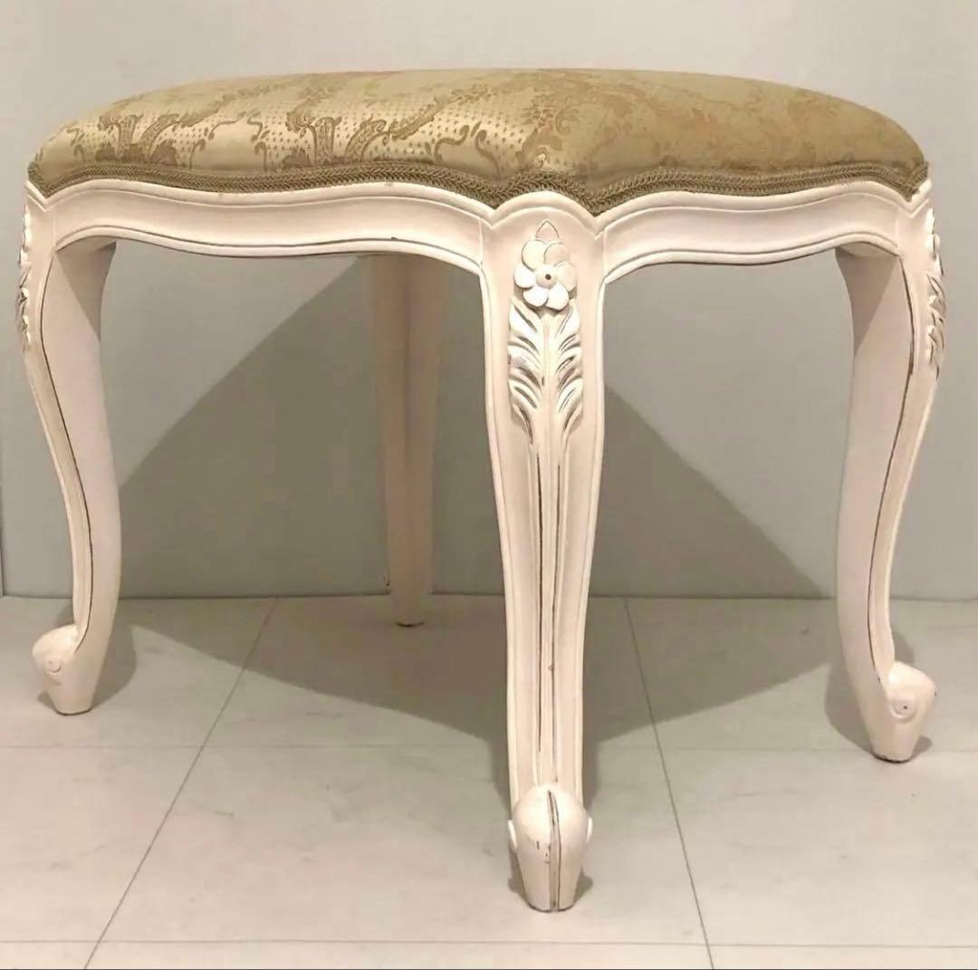 スツール椅子チェア オットマン アンティーク調 ヨーロピアン風 白系 姫系 猫脚
