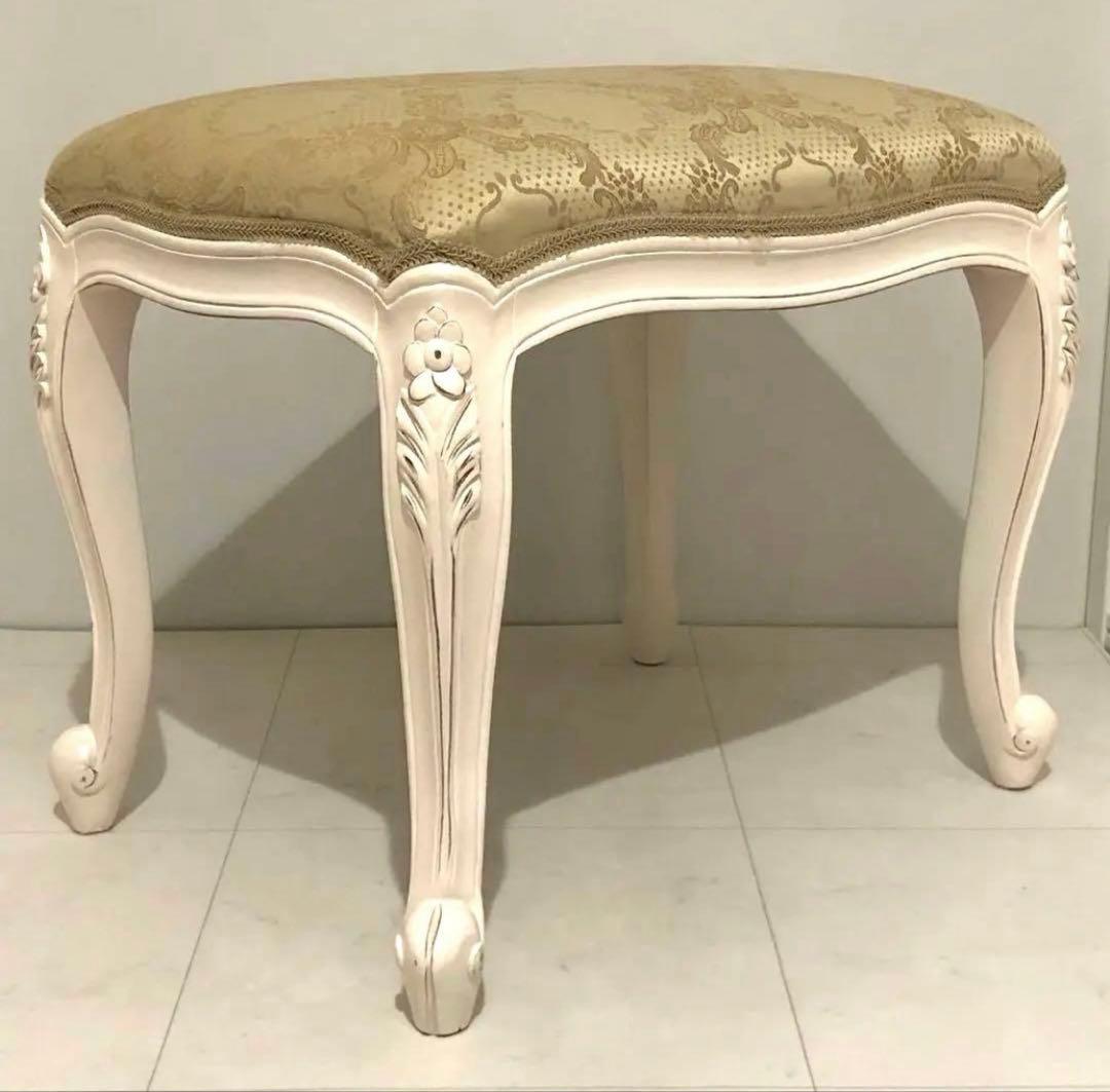 スツール椅子チェア オットマン アンティーク調 ヨーロピアン風 白系 姫系 猫脚